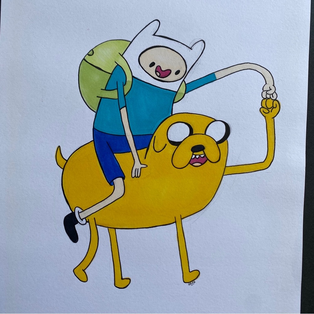 Adventure Time Finn Jake Drawing Illustration Mixed Media Ink 11x8.5” Cartoon